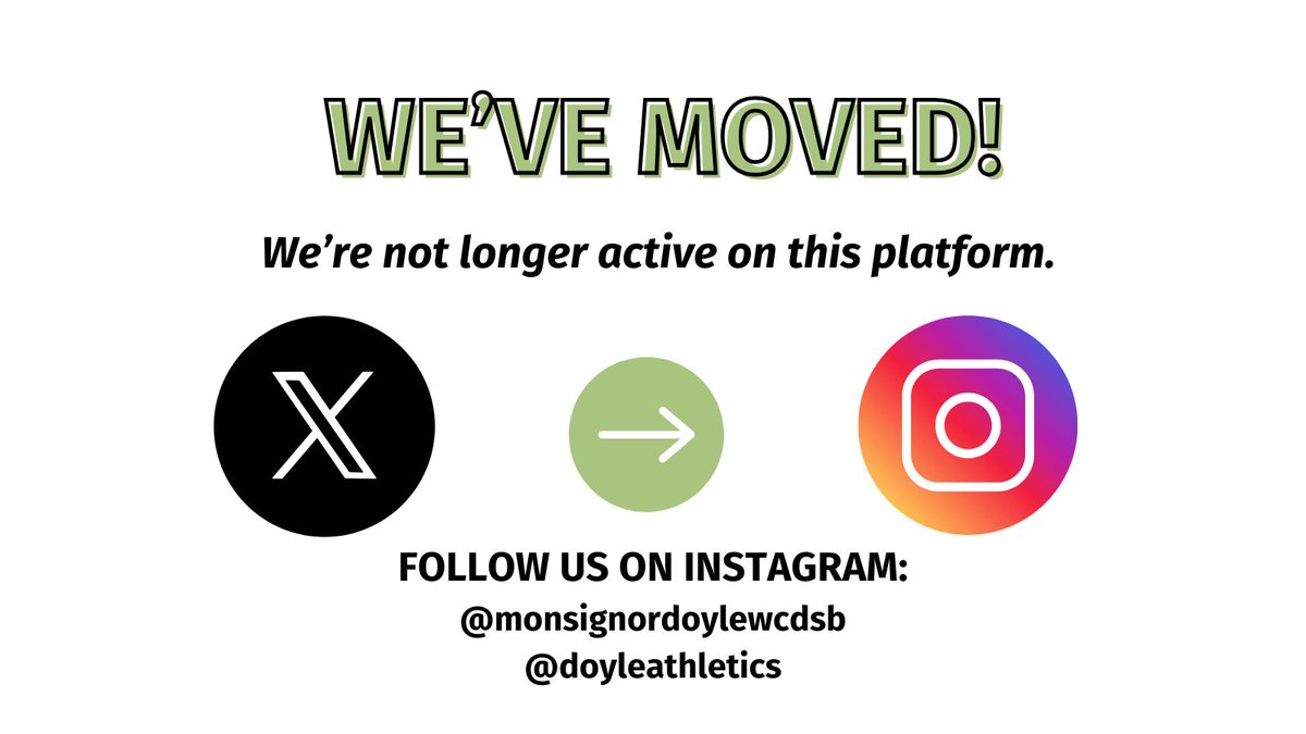 MonDoyleCSS's tweet image. We're saying goodbye to X. This account will remain active until September 1, 2025, at the latest, to redirect followers, but no new updates will be posted. Stay connected with us on Instagram for the latest news and school highlights: @doyleathletics and @monsignordoylewcdsb.