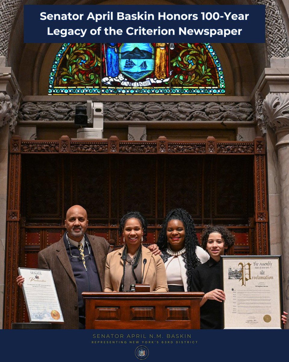 I was honored to salute the 100-year legacy of the Criterion Newspaper and the Merriweather family for their incredible contributions to the Black press. Read more here: nysenate.gov/newsroom/press…