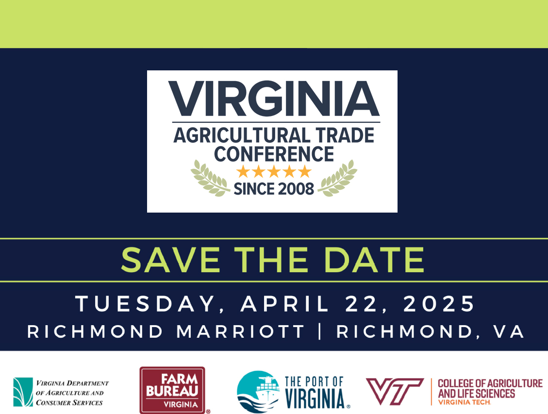 🚨 LAST CALL: Join the Virginia Agricultural Trade Conference on April 22, 2025! Register by April 3 ➡️ ow.ly/yHGo50VsjAZ #VirginiaAgriculture #AgTrade