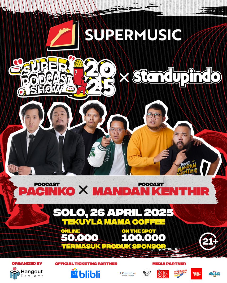 Lesgooww!!!

Sampai jumpa di Solo 26 April 2025!

Info Tiket:
blib.li/superpodcastsh…

<a href="/SuperMusic_ID/">SUPERMUSIC</a>