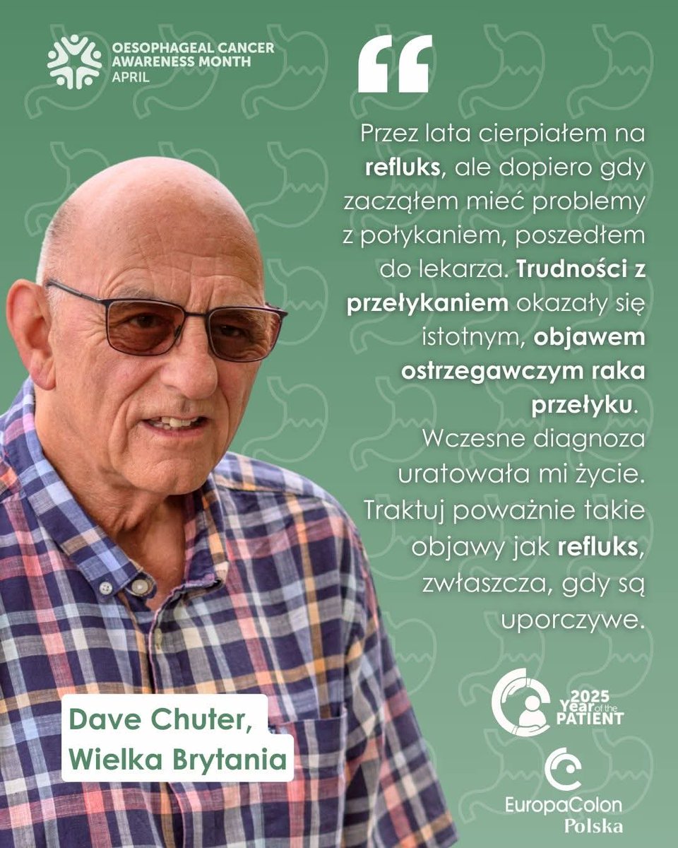 EuropaColon Poland (@eucolonpolska) on Twitter photo Miesiąc Świadomości Raka Przełyku zaczyna się DZISIAJ. #RakPrzełyku to poważna choroba, często pomijana ze względu na rzadkość występowania. Brak wczesnych objawów prowadzi do późnej diagnozy. A wczesne rozpoznanie ryzyka i sygnałów ostrzegawczych może mieć decydujące znaczenie. Miesiąc Świadomości Raka Przełyku zaczyna się DZISIAJ. #RakPrzełyku to poważna choroba, często pomijana ze względu na rzadkość występowania. Brak wczesnych objawów prowadzi do późnej diagnozy. A wczesne rozpoznanie ryzyka i sygnałów ostrzegawczych może mieć decydujące znaczenie.