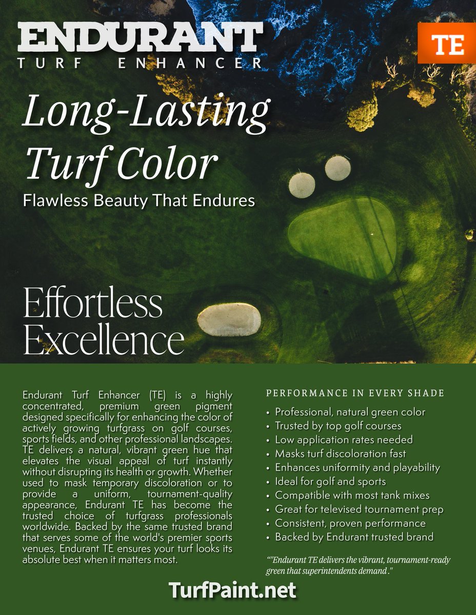 Keep Your Turf Vibrant with Endurant TE! 🌱✨

Endurant TE (Turf Enhancer) is the ultimate colorant for actively growing turf, delivering a rich, natural green.

✅ Enhances Green Color – Provides a deep, natural green for a healthy-looking turf.
✅ Reduces Nitrogen Dependence –