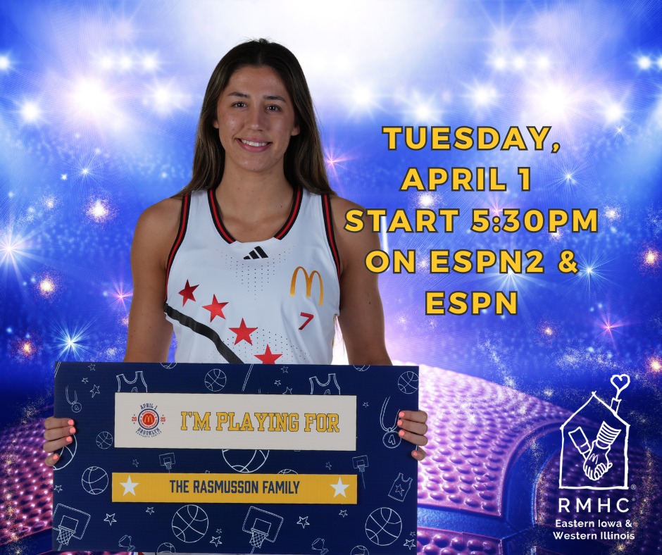 Josh Rasmusson (@rashawk) on Twitter photo Our family is incredibly honored to be represented by Addie Deal (future Hawkeye player) for this event benefitting RMHC. Be sure to tune in to the McDonald’s All American Games on Tuesday, April 1st on ESPN. Girls Game at 5:30 p.m. CST on ESPN/ESPN2. <a href="/RMHC/">Ronald McDonald House Charities</a> <a href="/RMHC_EIWI/">Ronald McDonald House of E. Iowa and W. Illinois</a> Our family is incredibly honored to be represented by Addie Deal (future Hawkeye player) for this event benefitting RMHC. Be sure to tune in to the McDonald’s All American Games on Tuesday, April 1st on ESPN. Girls Game at 5:30 p.m. CST on ESPN/ESPN2. <a href="/RMHC/">Ronald McDonald House Charities</a> <a href="/RMHC_EIWI/">Ronald McDonald House of E. Iowa and W. Illinois</a>