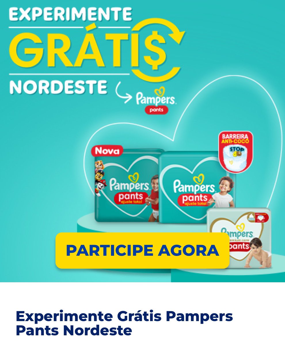 🔵Promoção de Reembolso: Fralda Grátis (Apenas para o Nordeste)🔵

👉Para produtos Pampers Pants das linhas Ajuste Total e Premium Care PANTS em valor máximo de R$80 para Reembolso

Pague Menos- Premium Care PANTS: tidd.ly/4hXiRa4

Pague Menos: Ajuste Total PANTS: