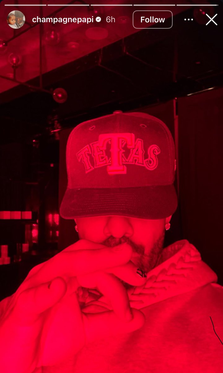 Rangers__Nation's tweet photo. Drake repping the Tetas hat on his IG story 😭 https://t.co/56AYJZvs7b