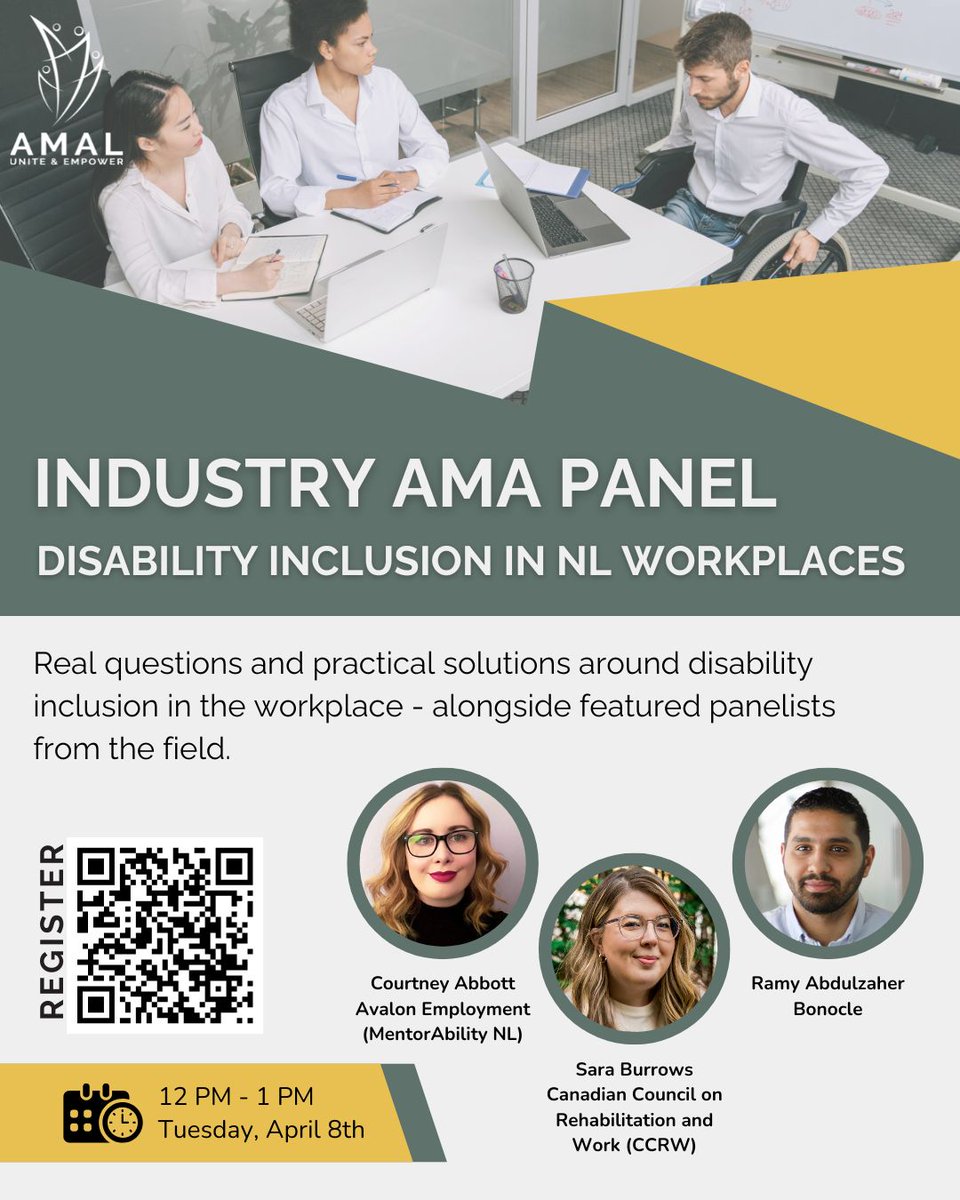MentorabilityNL's tweet photo. Industry Ask Me Anything: explore disability inclusion, workplace accessibility, and inclusive hiring practices!

🔗 Register to attend here: https://t.co/U5zjs0sohT 
 📅 Tuesday, April 8 | 12 PM–1 PM
 💻 Virtual session https://t.co/KHuLrUdG1c