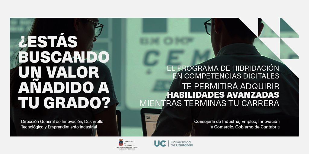 ✅ ¿Estás buscando un valor añadido a tu grado? 
👉El programa de hibridación en competencias digitales te permitirá adquirir habilidades digitales avanzadas mientras terminas tu carrera. ¡Desarrolla el perfil que está buscando!

ℹ️hibridacion.unican.es

#PrepárateParaElFuturo