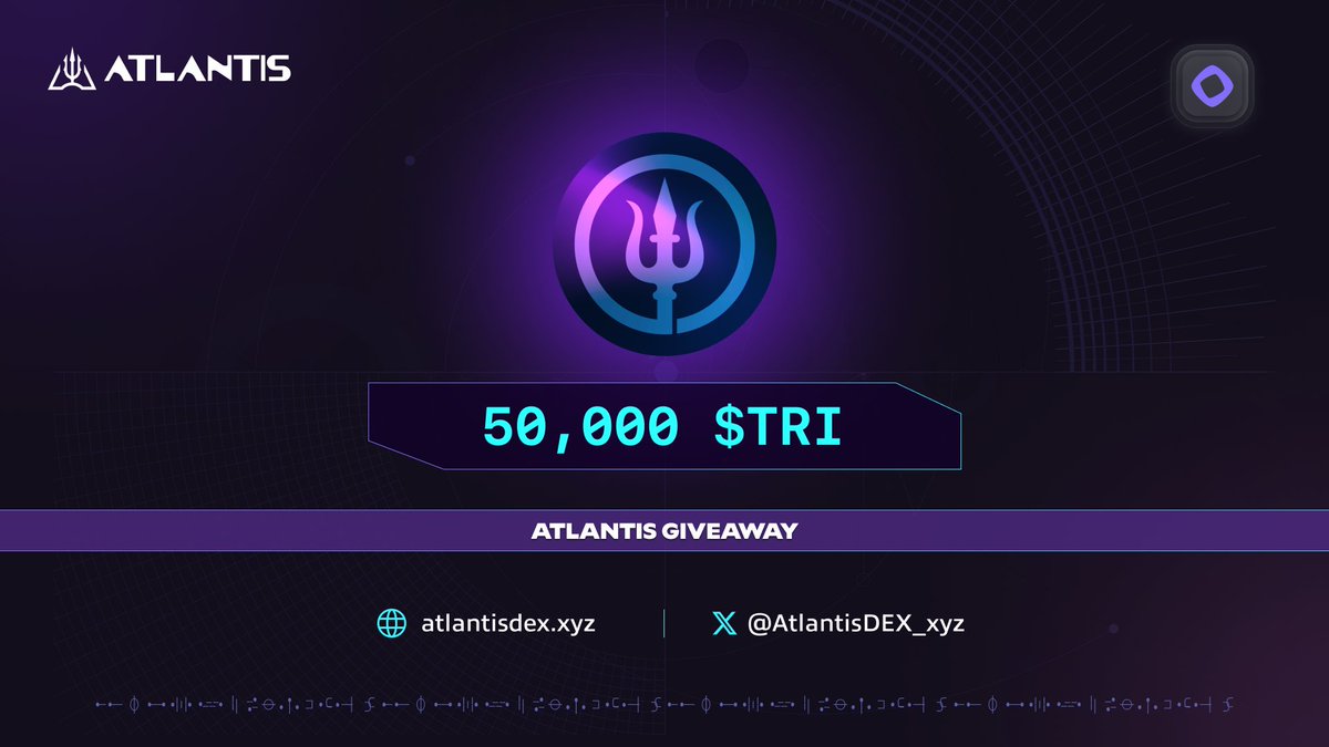 AtlantisDEX_xyz's tweet image. Atlantis is giving away 50,000 $TRI tokens to early citizens on @monad_xyz

How to Enter:
1️⃣ Like this post 💜
2️⃣ Retweet 🔄
3️⃣ Follow @AtlantisDEX_xyz
4️⃣ Tag 2 friends &amp;amp; comment your wallet address 👇

Giveaway runs for 14 days from now. ⌚
🔱 Good luck!