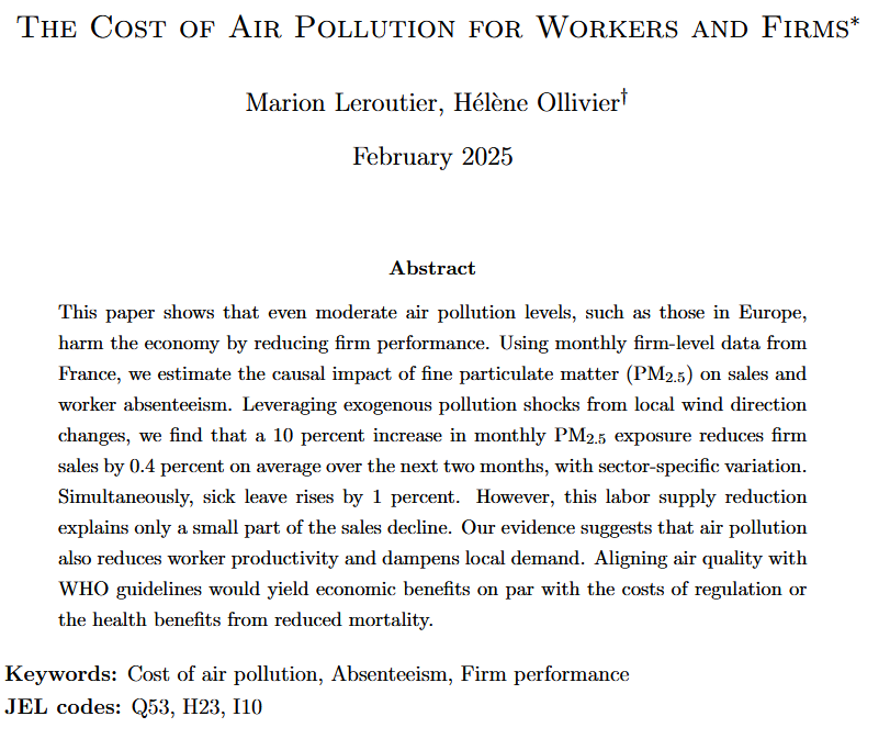 Hélène Ollivier (<a href="/PSEinfo/">Paris School of Economics</a> <a href="/CNRS/">CNRS 🌍</a>) and al. | The Cost of Air Pollution for Workers and Firms
shs.hal.science/halshs-0500974…