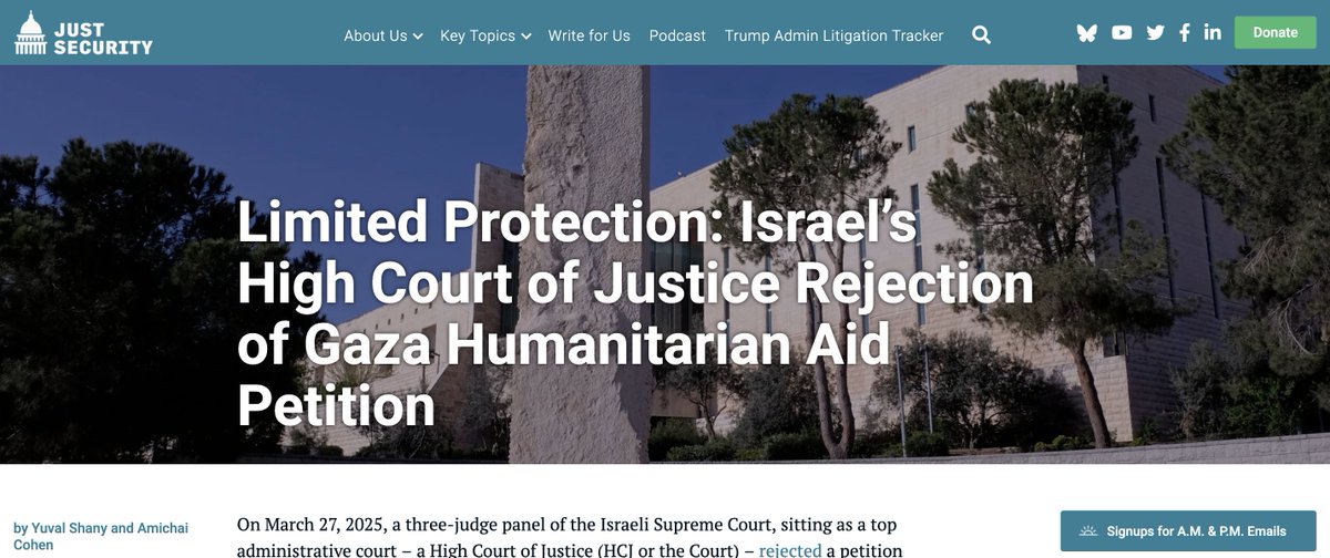 Just Security (@just_security) on Twitter photo (1/2) Limited Protection: Israel’s High Court of Justice Rejection of Gaza Humanitarian Aid Petition
Two leading scholars — <a href="/yuvalshany1/">yuval shany</a> and <a href="/amichaic/">amichai cohen</a> — provide a detailed summary of the Court’s landmark opinion and their assessment of it.
(link in 2/2) (1/2) Limited Protection: Israel’s High Court of Justice Rejection of Gaza Humanitarian Aid Petition
Two leading scholars — <a href="/yuvalshany1/">yuval shany</a> and <a href="/amichaic/">amichai cohen</a> — provide a detailed summary of the Court’s landmark opinion and their assessment of it.
(link in 2/2)