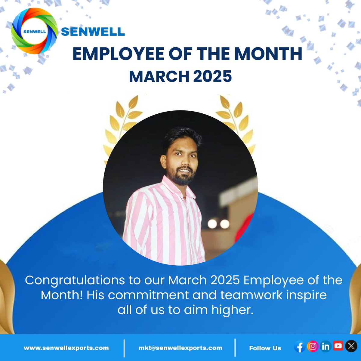 SenwellPune's tweet photo. Recognition Well Deserved!🌟

Congratulations to our March 2025 Employee of the Month! His dedication, hard work, and passion inspire us all every day. 

#employeeofthemonth #expressemployeementprofessionals #march2025 #commitment #acheivement #excellence #dedication #hardwork https://t.co/u2jBEi8IxD