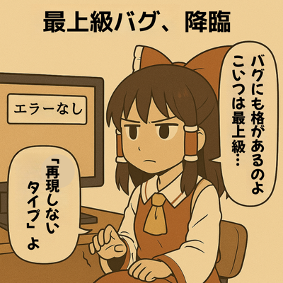 一番手強いバグです。
#ゲーム作る霊夢 