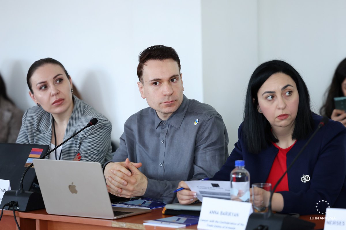 EUAmbArmenia's tweet photo. Delighted to welcome today in Yerevan @EESC_REX chair D. Dimitriadis @Diridi2,  &amp; thanks to co-chairs L.  Hakobyan &amp; S. Tiainen for inviting me to address the 🇪🇺🇦🇲CEPA civil society platform 6th meeting! Delivery, accountability &amp; citizen engagement are 🗝️for 🇪🇺🇦🇲partnership. https://t.co/TALysVpuB1