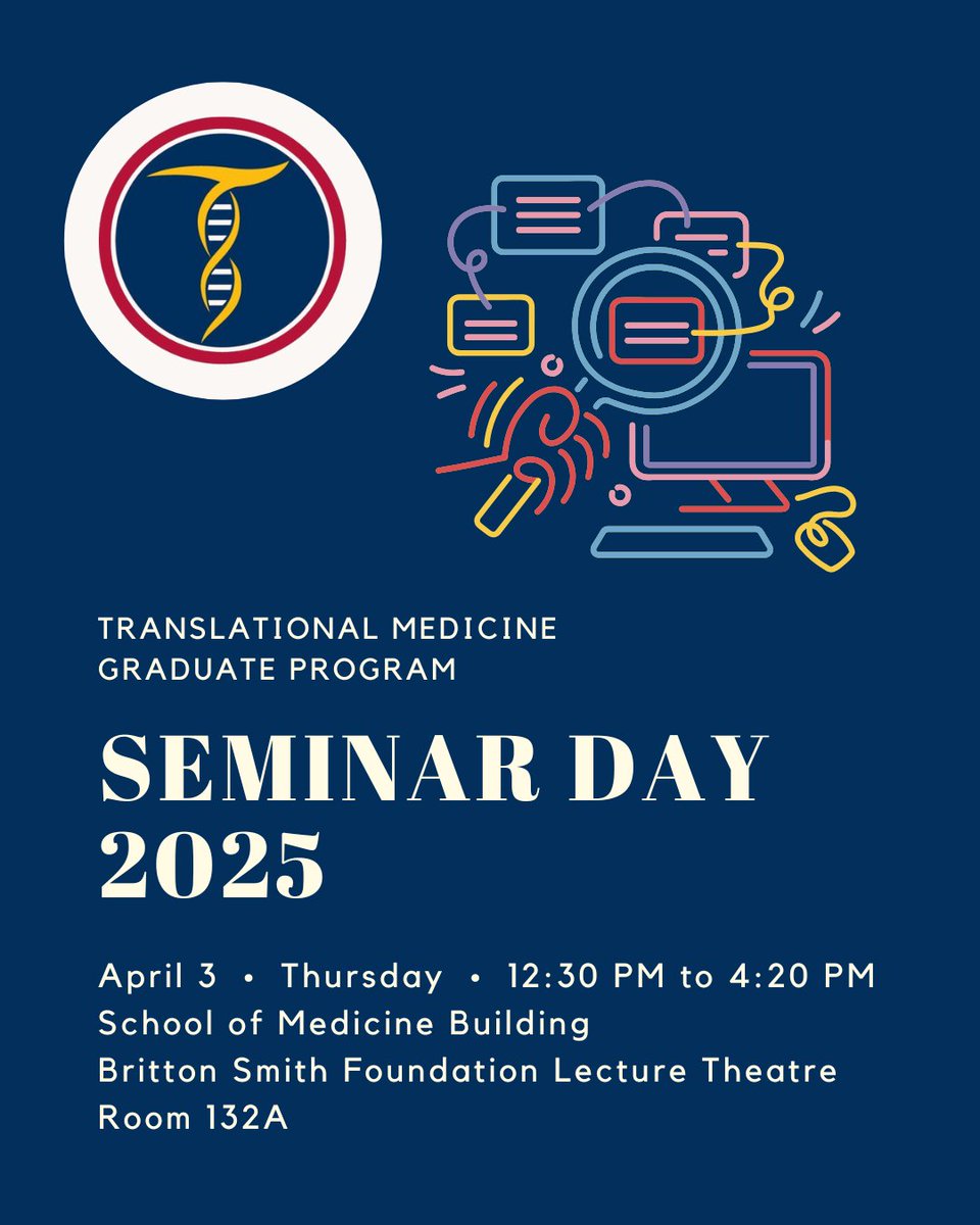 Translational Medicine Graduate Program (@tmedqueens) on Twitter photo Please join us for TMED's Seminar Day on Thursday, April 3 from 12:30-4:20pm. All are welcome to attend! <a href="/QueensuDOM/">Queen's U Department of Medicine</a> <a href="/queensgradstudy/">Queen's Graduate Studies and Postdoctoral Affairs</a> <a href="/QueensUHealth/">Queen's Health Sciences</a> Please join us for TMED's Seminar Day on Thursday, April 3 from 12:30-4:20pm. All are welcome to attend! <a href="/QueensuDOM/">Queen's U Department of Medicine</a> <a href="/queensgradstudy/">Queen's Graduate Studies and Postdoctoral Affairs</a> <a href="/QueensUHealth/">Queen's Health Sciences</a>