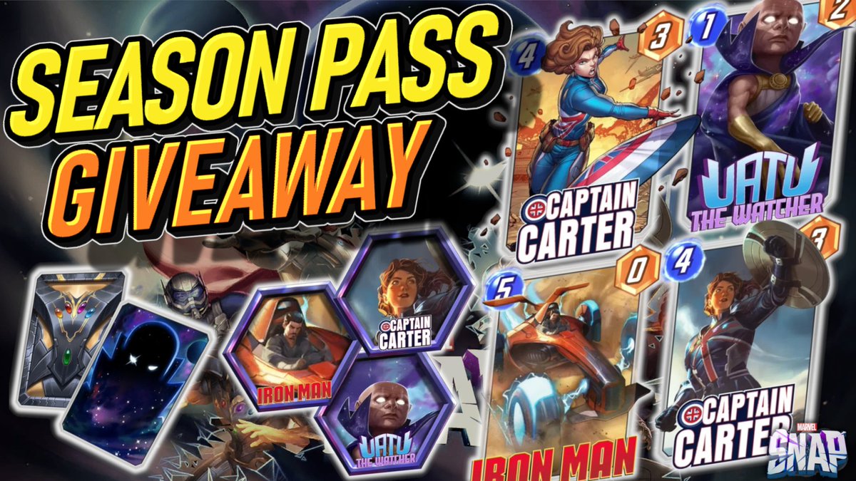 snapjudgecast's tweet image. 🔥FREE STUFF🔥

Want one of FIVE of the NEW Marvel Snap Season Pass  Captain Carter?  Just check the video in the top comment!

We'll throw in an extra Season Pass for someone who likes and retweets here, too! LFG!