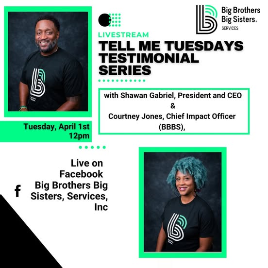 🎙️Tell Me Tuesday: BIG Announcement Coming! 👀
When: Today — Tuesday, April 1st at 12:00 PM
Where: LIVE on our Facebook page 
Set your reminder, grab your lunch, and TUNE IN at noon!
#TellMeTuesday #BigAnnouncement #LeadershipChat #NoJokesJustNews #BBBSNC #DefendingPotential