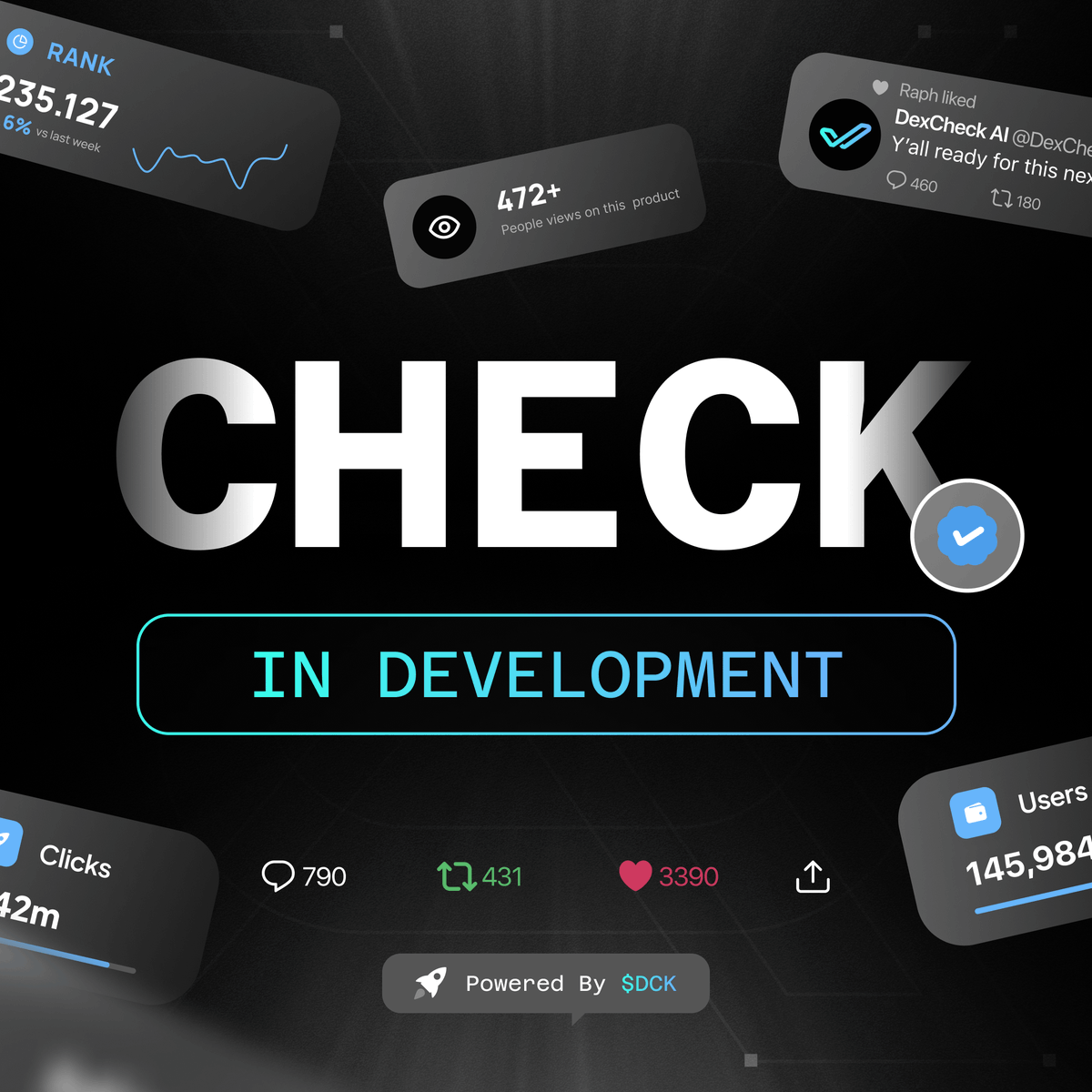 DexCheck_io's tweet photo. Why are we building a royalty platform for Crypto X?

We are advancing into InfoFI. Earlier this year, we launched the Attention Index, KOL Tracker, and KOL Performance Index, these tools collate data from social media platforms and analyze them using AI-augmented logic to draw inferences on interest in crypto assets and the efficiency of influencers.

Our ecosystem is growing, and this time, we are utilizing real-time conversation on media platforms. To encourage these discussions, we aim to reward significant contributions with token airdrops according to our weighting systems. 

CHECK will present a transparent and inclusive reward system for X users and lure more users into starting up interesting conversations and participating in ongoing discussions. In subsequent announcements, we will share a timeline for deliveries and more. 

Follow our weekly development updates to stay informed!