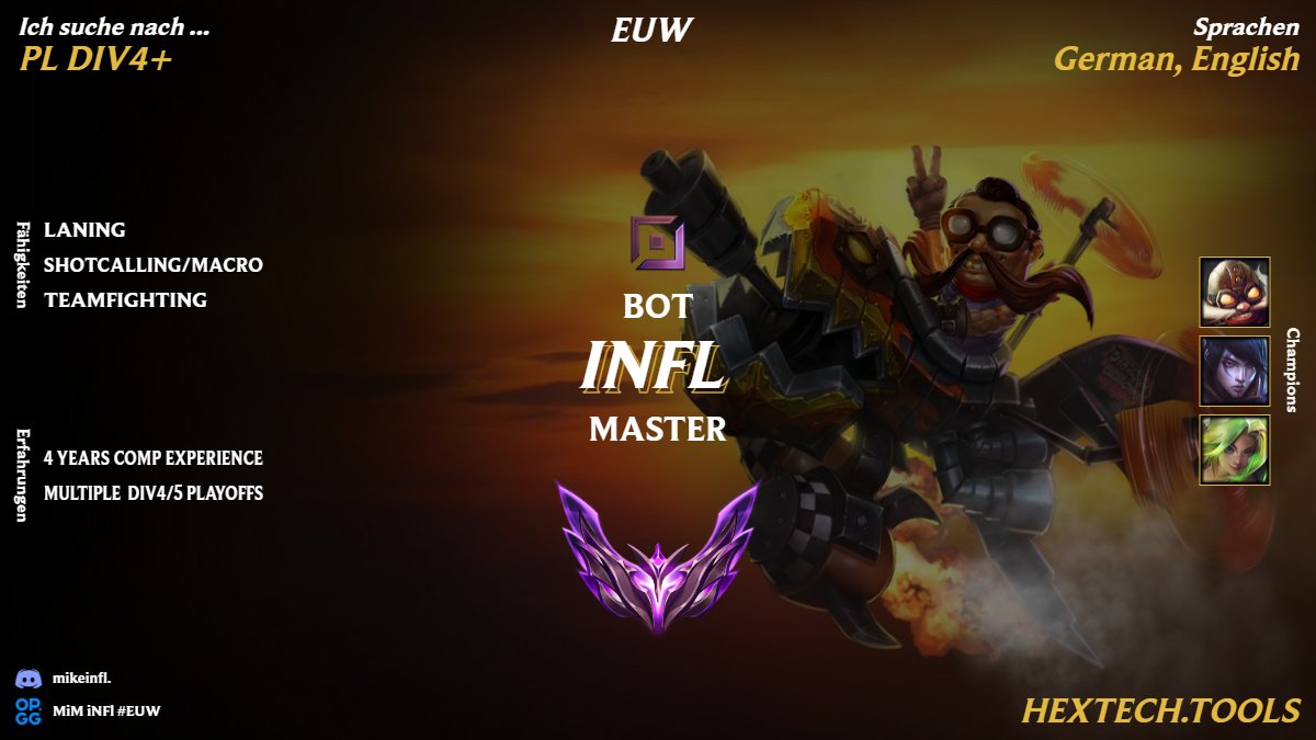 Hellooo, after my first Div3 Split I'm LFT together as a 3-stack (Mid, ADC, Supp) looking for a PRM Div4+ Offers, but we are also open to offers from ERL 3+
op.gg: op.gg/multisearch/eu…

only available as a 3-stack!

sharing is appreciated :)