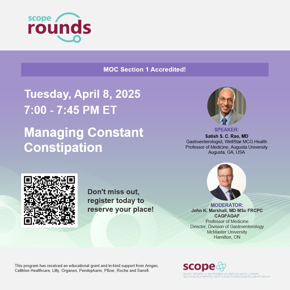 SCOPE Canada (@scopecanmd) on Twitter photo 🌟We have another accredited SCOPE Rounds webinar next Tuesday, April 8! 🌟
Dr. Satish S. C. Rao joins us to discuss Managing Chronic Constipation.
🔗Register now!
us02web.zoom.us/webinar/regist…
#SCOPERounds
<a href="/guthealthmd/">Dr Mark Silverberg</a>
<a href="/vipuljairath/">Vipul Jairath MBChB DPhil</a>
<a href="/marshllj/">John K. Marshall MD</a> 🌟We have another accredited SCOPE Rounds webinar next Tuesday, April 8! 🌟
Dr. Satish S. C. Rao joins us to discuss Managing Chronic Constipation.
🔗Register now!
us02web.zoom.us/webinar/regist…
#SCOPERounds
<a href="/guthealthmd/">Dr Mark Silverberg</a>
<a href="/vipuljairath/">Vipul Jairath MBChB DPhil</a>
<a href="/marshllj/">John K. Marshall MD</a>