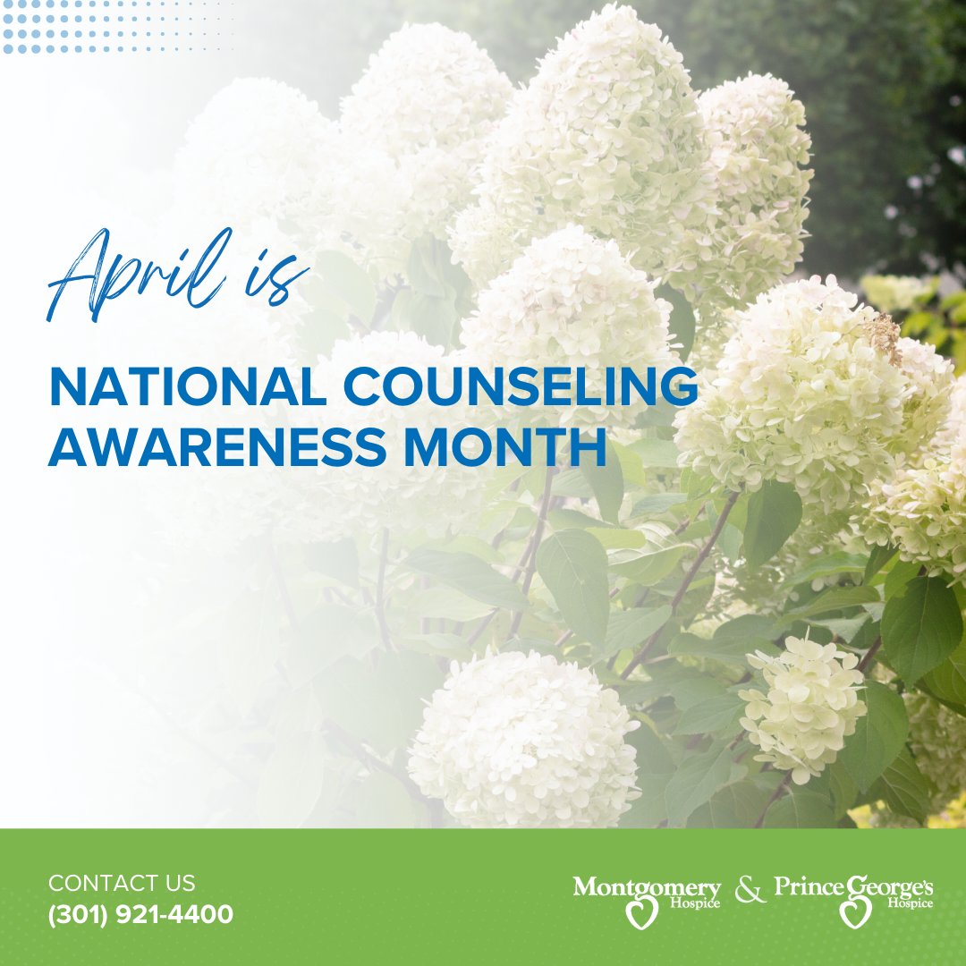 April is National Counseling Awareness Month, a time to honor the importance of emotional and mental health. We’re grateful for our grief counselors &amp; social workers who offer presence, a listening ear, and guidance to our patients and families. #NationalCounselingAwarenessMonth