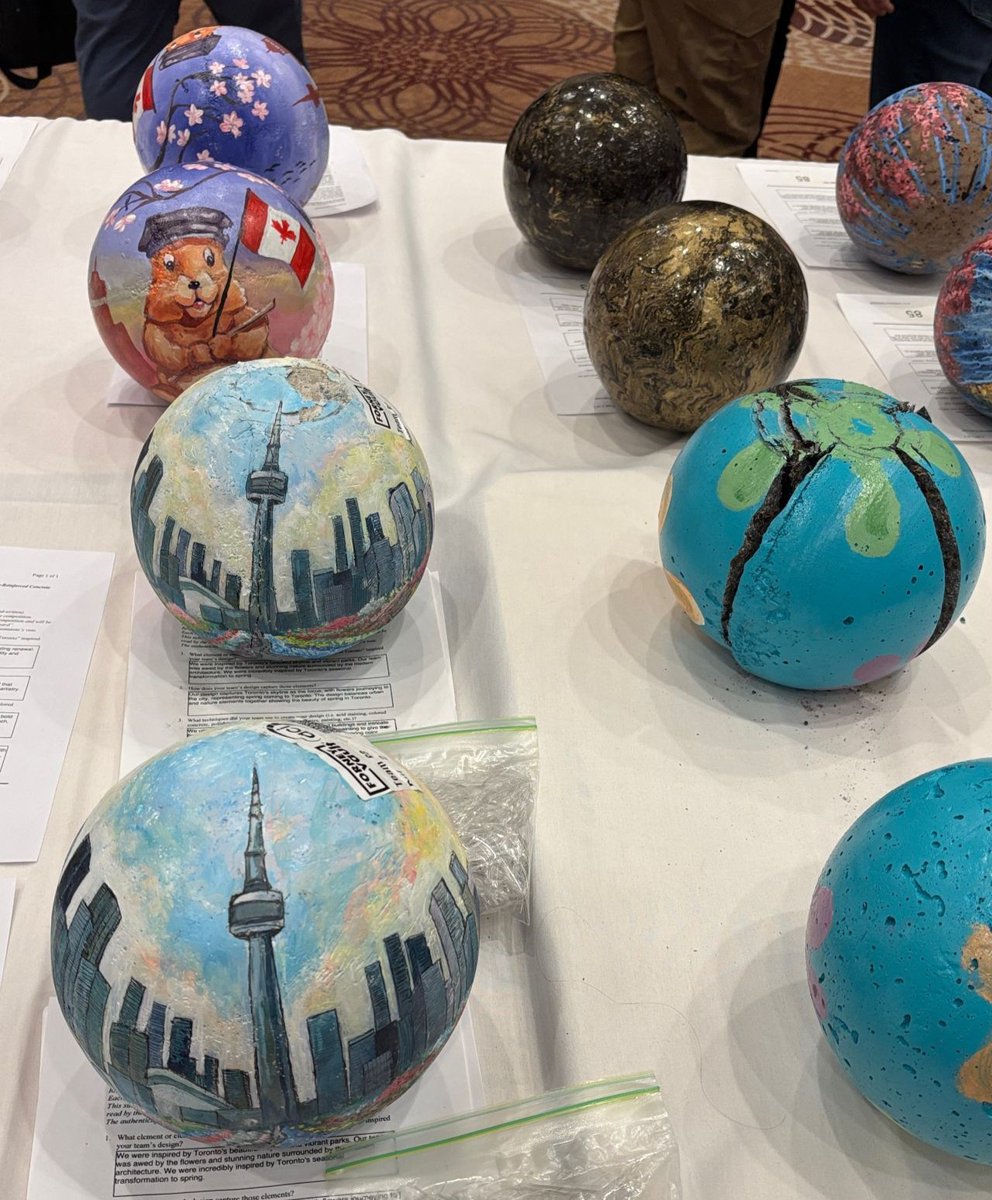 ConcreteACI's tweet photo. We loved seeing all the amazing designs for the Fiber-Reinforced Concrete Bowling Ball Competition! 😯 Great job, everyone!👏 #ACIConvention #ACIStudents https://t.co/AMFs7HYC9X