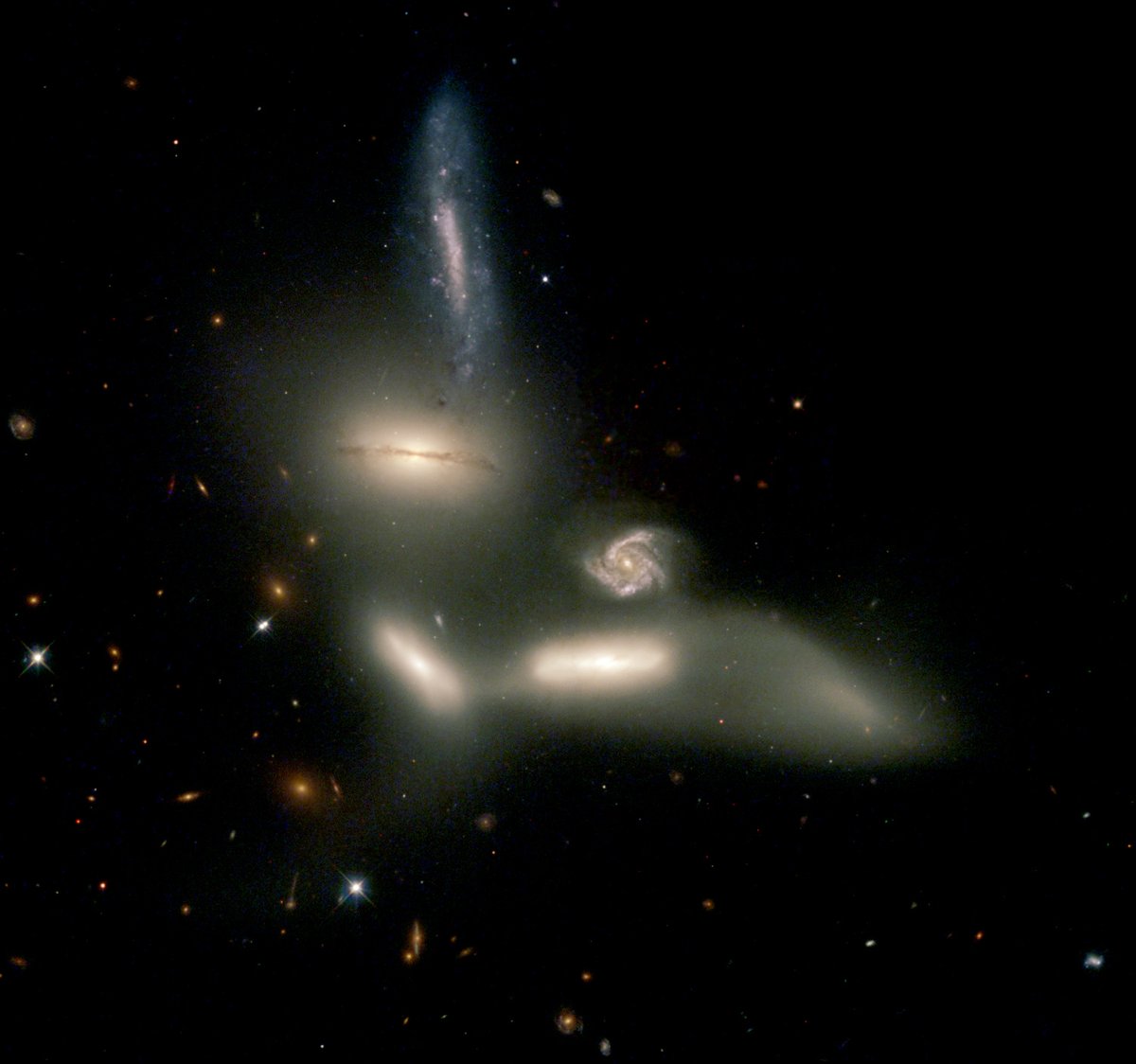 Hubble (@nasahubble) on Twitter photo A group of galaxies is locked in a dance of destruction.
Called Seyfert's Sextet, this image is from Hubble's 13th year.
The galaxies are so packed together that gravitational forces are beginning to rip stars from them and distort their shapes: go.nasa.gov/4iHVLFy A group of galaxies is locked in a dance of destruction.
Called Seyfert's Sextet, this image is from Hubble's 13th year.
The galaxies are so packed together that gravitational forces are beginning to rip stars from them and distort their shapes: go.nasa.gov/4iHVLFy