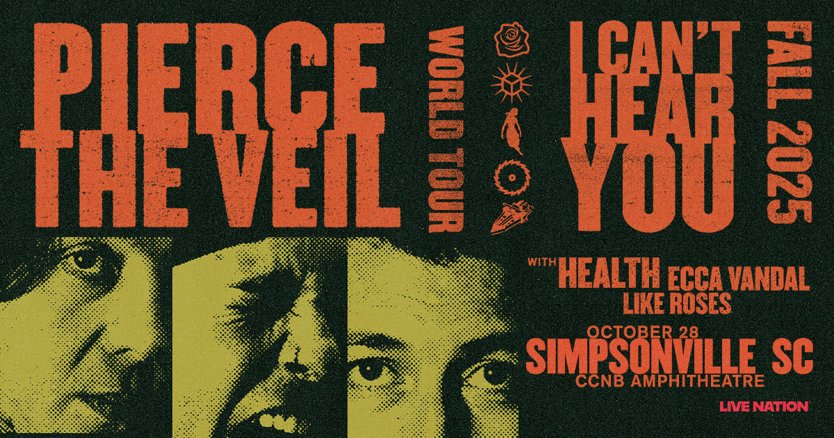 Due to overwhelming demand, @PierceTheVeil is coming to <a href="/CCNBAmp/">CCNB Amphitheatre at Heritage Park</a> #Simpsonville on 10/28 with special guests <a href="/_HEALTH_/">HEALTH</a> @EccaVandal &amp; @LikeRosesca! Tickets on sale Friday 4/4 at 10am.  For info:   bit.ly/PierceTheVeilS…