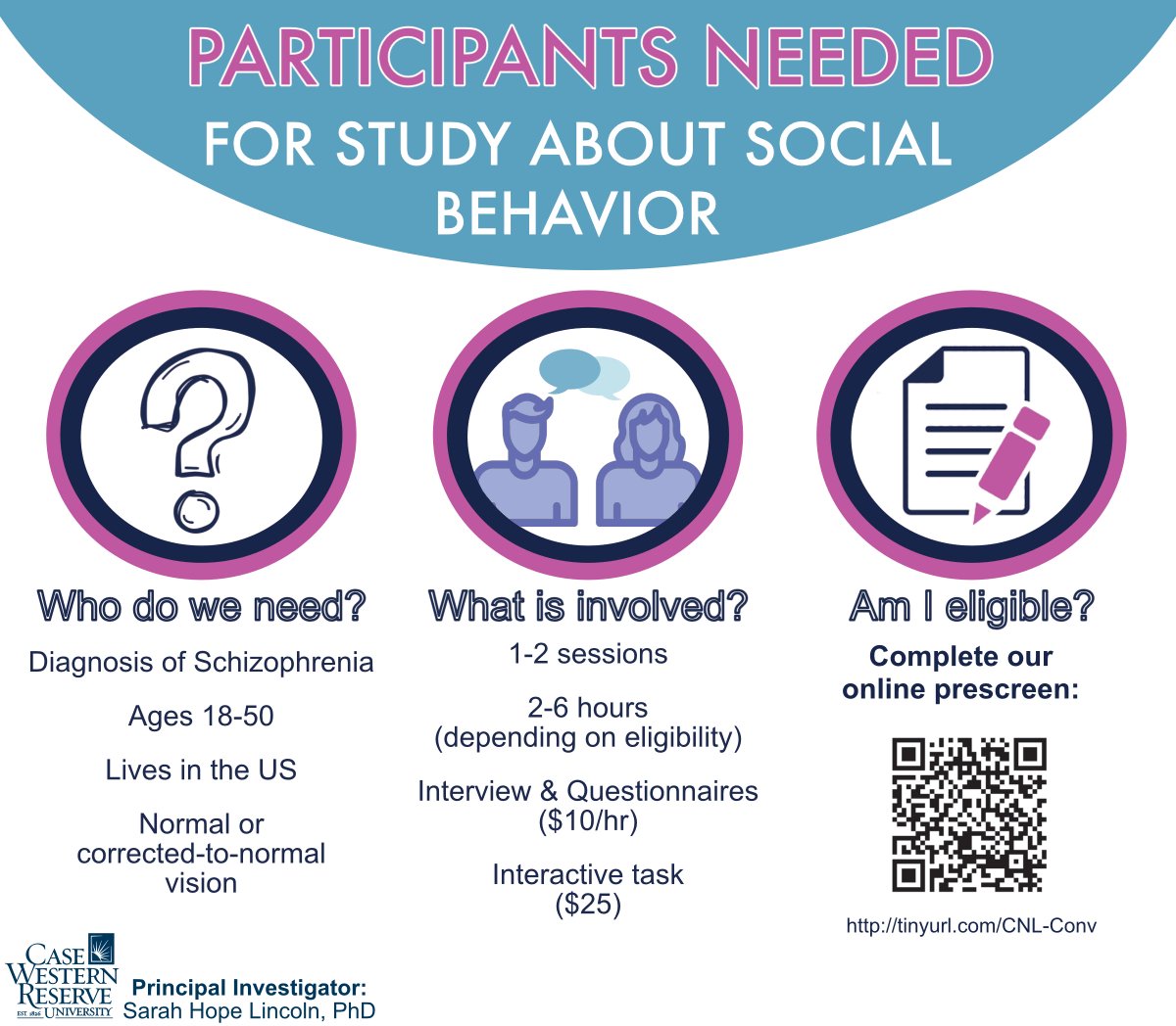 ElyssaBarrick's tweet image. ✨New Study!✨
Do you have a diagnosis of #schizophrenia?
Are you between 18-50 and live in the US?
If you'd like to help with our research, fill out the prescreening survey here: tinyurl.com/CNL-Conv
#Psychology #Research #psychosis