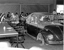 Forty-three years ago today, a VW Beetle appeared in the Cafeteria—one of many legendary Bethel pranks credited to Herman Bubbert. Will today bring a new one? Just remember, a good prank comes with cleanup! 

Source: Bethel College News Service, 1984