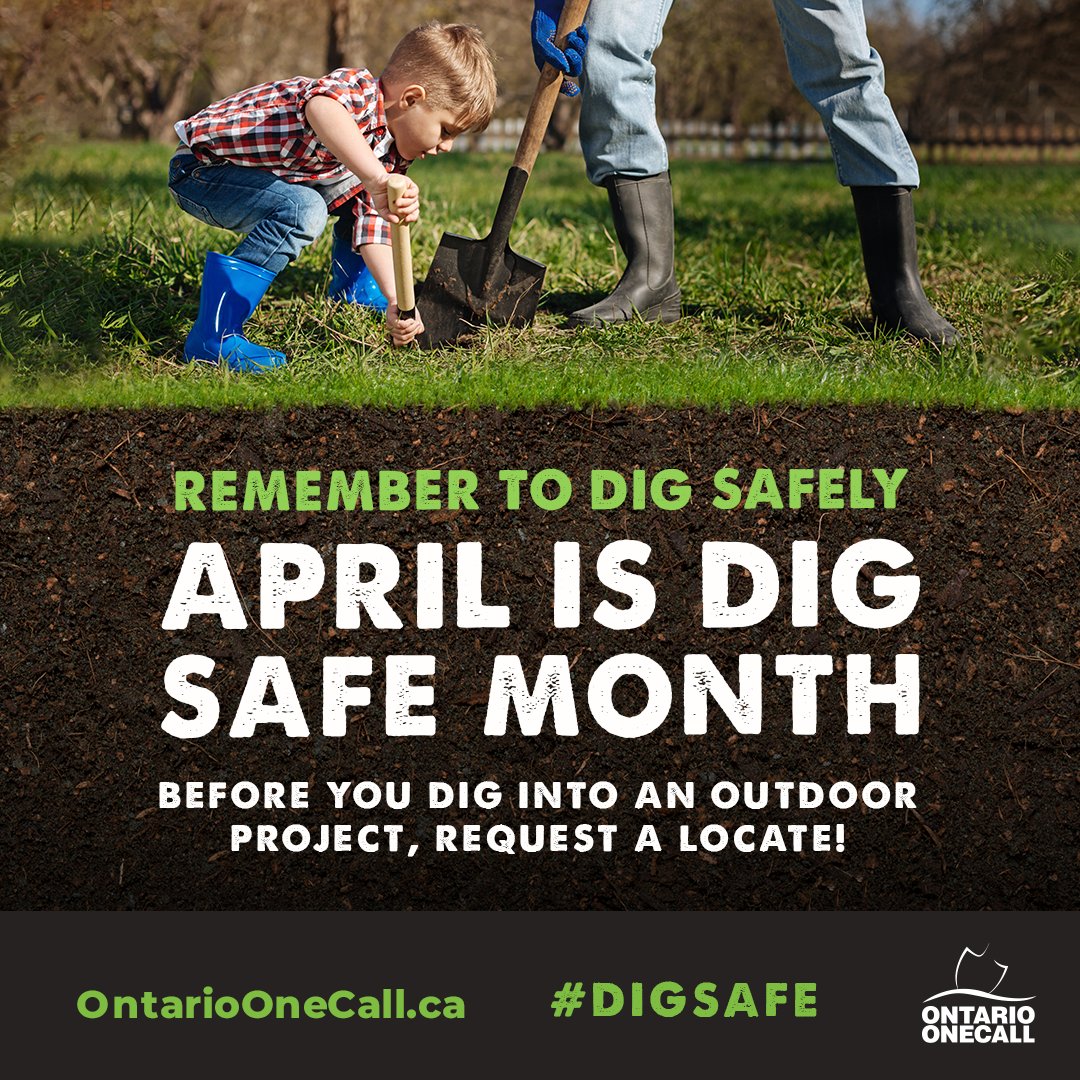 April 1st marks the start of #DigSafeMonth! 

Let’s kick off the spring digging season responsibly. 

Whether you're a homeowner or contractor always CALL or CLICK before you dig. 

Click to learn how: clickbeforeyoudig.com

Let’s dig safely and keep everyone safe!