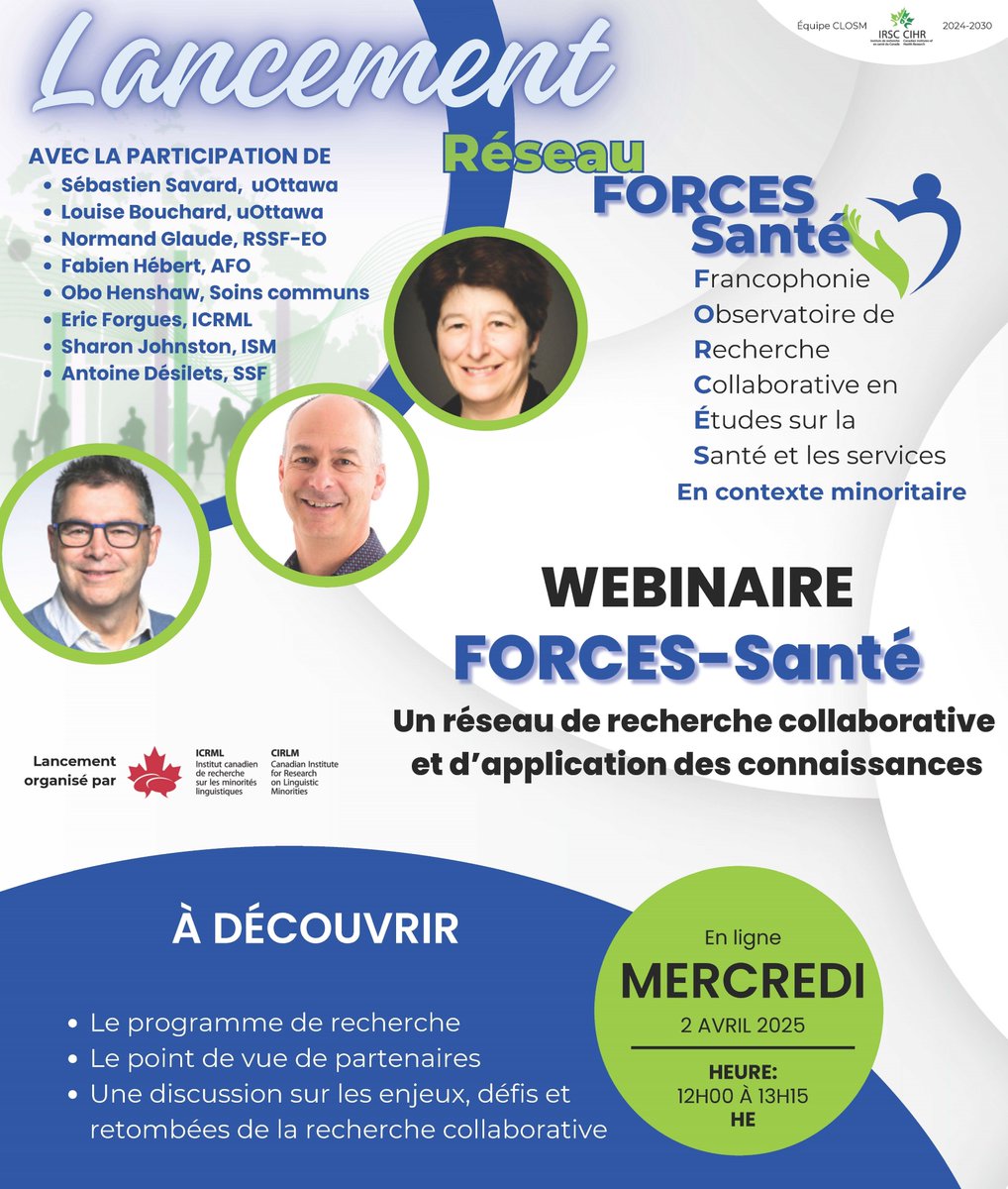 Lancement du Réseau FORCES Santé 

C'est demain à 12 h!  (heure de l'Est)

Vous pouvez encore vous inscrire : eventbrite.ca/e/128419960859…