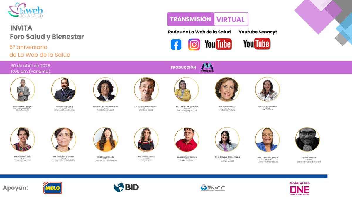 La web de la salud (@lawebdelasalud1) on Twitter photo I Foro Anual Salud y Bienestar: Quinto aniversario de La Web de la Salud
<a href="/EOrtegaBarria/">Eduardo Ortega-Barria</a> <a href="/orislcalvo/">Oris Calvo</a> <a href="/xsaezll/">Xavier Sáez Llorens</a> <a href="/ZoilaYadira/">Yadira de Castillo</a> <a href="/DrMartaIllueca/">Marta Illueca</a> <a href="/kavac71/">Dra. Karen Courville</a> <a href="/SandraLpezVergs/">Sandra López Vergès</a> <a href="/memoriaysalud/">Memoria y Salud: PARI-HD</a> <a href="/negrita73bn/">Ivonne Torres-Atencio</a> <a href="/JeanCarrPaul/">Jean-Paul Carrera</a> <a href="/pcrenes/">Pedro Crenes Castro</a>
lawebdelasalud.com/i-foro-anual-s… I Foro Anual Salud y Bienestar: Quinto aniversario de La Web de la Salud
<a href="/EOrtegaBarria/">Eduardo Ortega-Barria</a> <a href="/orislcalvo/">Oris Calvo</a> <a href="/xsaezll/">Xavier Sáez Llorens</a> <a href="/ZoilaYadira/">Yadira de Castillo</a> <a href="/DrMartaIllueca/">Marta Illueca</a> <a href="/kavac71/">Dra. Karen Courville</a> <a href="/SandraLpezVergs/">Sandra López Vergès</a> <a href="/memoriaysalud/">Memoria y Salud: PARI-HD</a> <a href="/negrita73bn/">Ivonne Torres-Atencio</a> <a href="/JeanCarrPaul/">Jean-Paul Carrera</a> <a href="/pcrenes/">Pedro Crenes Castro</a>
lawebdelasalud.com/i-foro-anual-s…