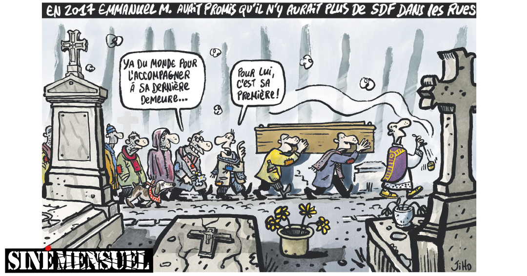 LE DESSIN DU JOUR, PAR JIHO !
À retrouver dans le n° 149 de Siné Mensuel, en kiosque.

#dessin #humour #presse #satire #Siné #dernierpourlaroute #Macron #poissondavril