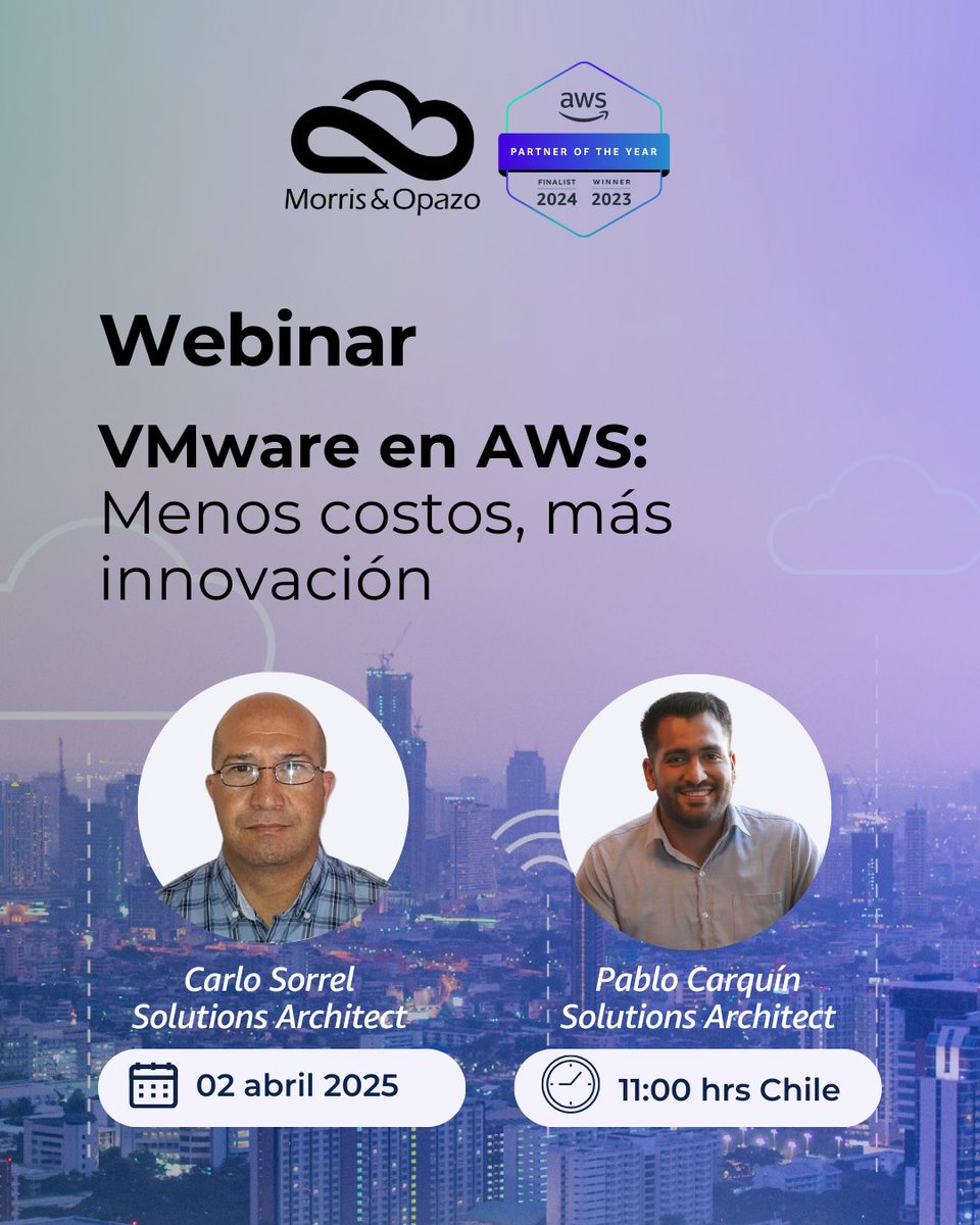 De #VMware a AWS: Regístrate aquí: 👉 hubs.li/Q03fgSy30 🚀 Escala sin límites y optimiza tu infraestructura. ¿Sigues atrapado en entornos tradicionales? Da el salto a la nube con #AWS y maximiza el rendimiento de tus cargas de trabajo.
🚀 ¡Reserva tu lugar ahora!