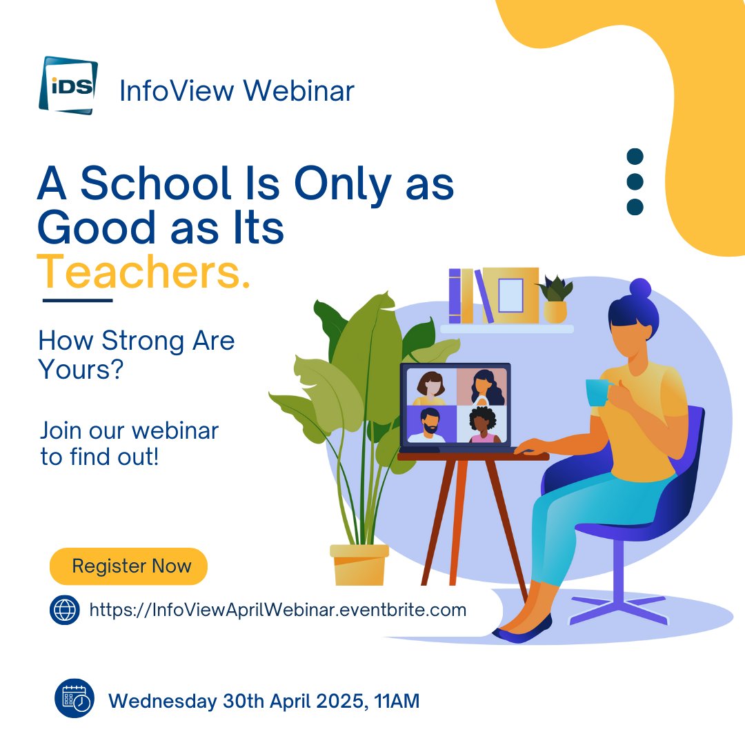 infoviewds's tweet photo. 📢 Strong teachers = Strong students! Learn how to track teacher performance in our webinar
on April 30 at 11 AM!
Sign up now!
https://t.co/oFi4OX2Jyd
#edTech #GhanaSchools #InfoView #InfoViewWebinar #SchoolManagement #Webinar #Software https://t.co/w14xgf1v2j