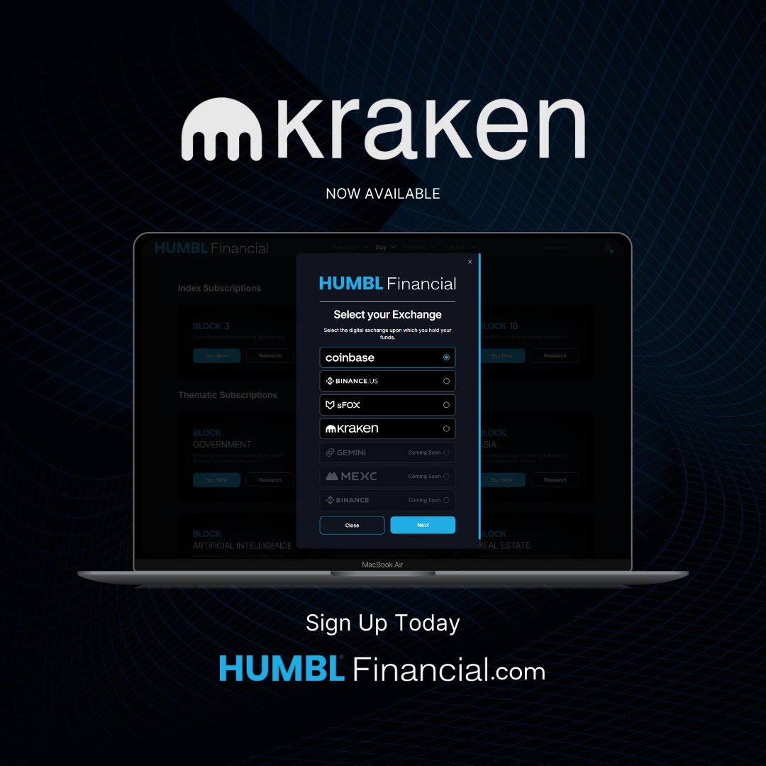 #HUMBL Financial's BLOCK ETXs are now available to Kraken users!  These innovative products operate similarly to traditional exchange-traded index funds, providing you with carefully curated baskets of digital assets while you retain complete custodial control.

Looking to