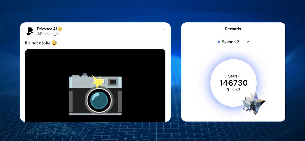 Crypto_Pranjal's tweet photo. Privasea Snapshot Taken! 📸

It’s official, no April Fools' joke!

The snapshot is taken, and star earning has ended.

✅ Next up: TGE and airdrop.

What’s the final star count? I ended up with 146k stars, which got me 2nd place in season 2… kek!

Note: Intract referral stars haven't been distributed yet.