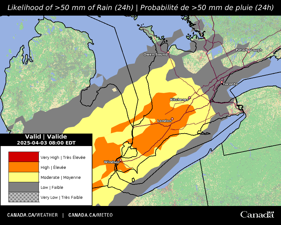 Confidence is high that southwestern Ontario will receive the greatest rainfall totals from the upcoming moisture laden Colorado low. Heavier rainfall is expected under thunderstorms. 

#ONstorm #ONwx #AprilShowers