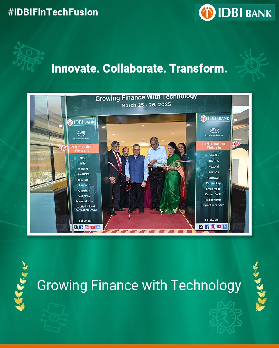 IDBI_Bank's tweet photo. 💡 Where innovation meets opportunity! 💡
We hosted ‘IDBI FinTech Fusion’, in collaboration with Amazon Web Services (AWS) as the Knowledge Partner.
The event provided a dynamic platform for 20+ fintech innovators to showcase their cutting-edge solutions, featuring:
✅ Keynote sessions from AWS & NPCI 
✅ Live tech showcases of next-gen financial solutions 
✅ Discussions on digital transformation, risk, & policy insights 
With technology shaping the future of finance, #IDBIFinTechFusion was a powerhouse of ideas and collaborations, paving the way for a smarter financial ecosystem!

#IDBIBank #FinTechFusion #InnovationUnleashed #DigitalTransformation #BankingOfTomorrow #TechMeetsFinance