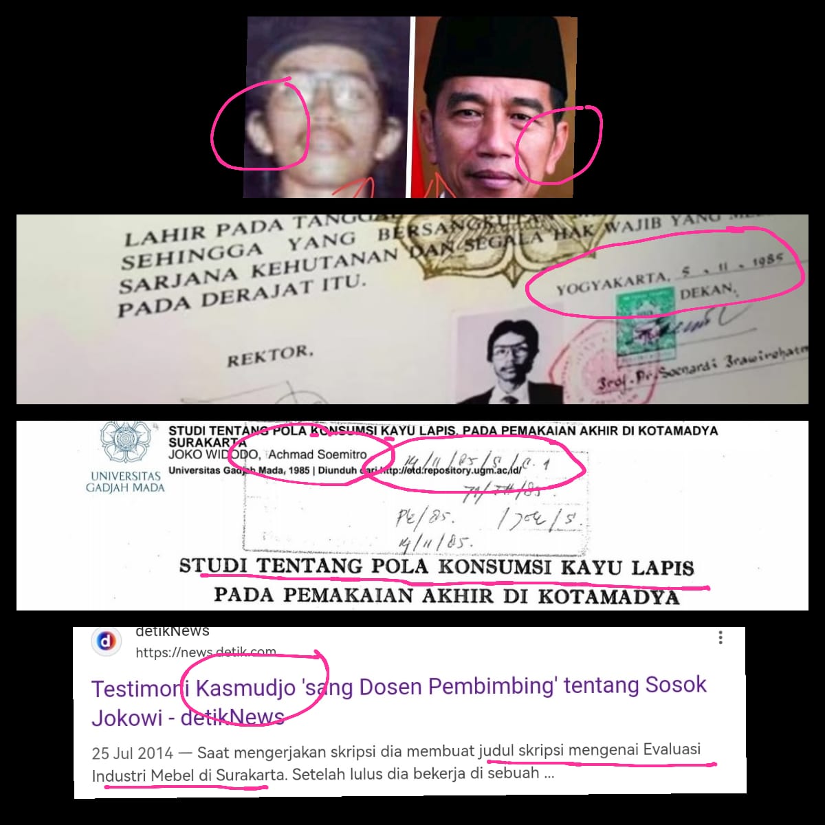 Nemu konten tentang ijazah palsu jokowi, yang ini sangat menarik. Tanggal pengesahan skripsi 14/11/1985, tapi tanggal ijazah 5/11/1985. Jadi, apakah ada manipulasi?