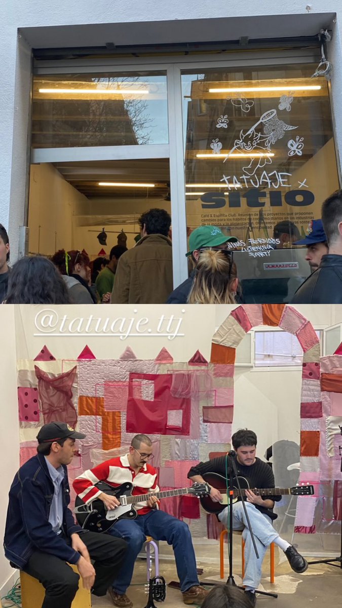 tatuaje_ttj's tweet photo. El sábado tocando “Luna Rosa” con @bernalsomos en el primer concierto que hacemos en mi ciudad con la sala llena, el domingo en la fiesta de presentación de “Niños Perdidos” con el muro de la portada de “Luna Rosa” hecho a escala por nuestras amigas. Nos rodea gente increíble🥲🫂 https://t.co/Yy5eXoYf8e