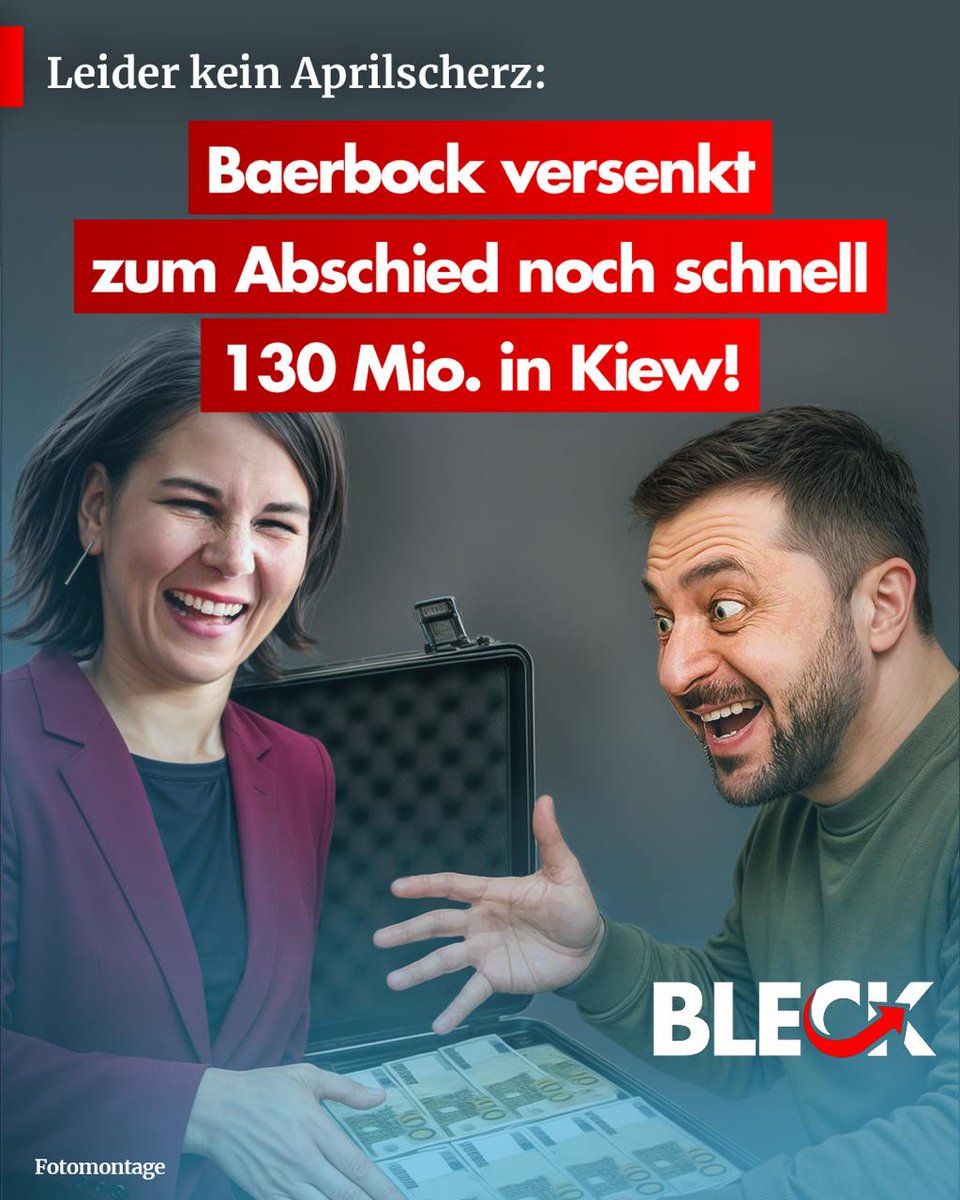 erdbeerbuegler's tweet photo. Leider kein Aprilscherz: Baerbock versenkt zum Abschied noch schnell 130 Millionen in Kiew!
Frühmorgens in Kiew: Die Frisur sitzt, die Kameras blitzen, und Annalena Baerbock nutzt ihre letzten Tage im Amt, um noch einmal tief in die Taschen der deutschen Steuerzahler zu greifen. Während hierzulande Rentner, Familien und die Wirtschaft unter der Krise ächzen, verschenkt die ehemalige Außenministerin mal eben 130 Millionen Euro an die Ukraine – ohne Mandat, ohne Rückhalt der Bürger.
Es zeigt sich wieder einmal: Die Grünen sind auch nach ihrer Abwahl nicht bereit, von ihrer ideologiegetriebenen Politik abzulassen. Statt Deutschland zu stärken, wird weiterhin mit vollen Händen ins Ausland verteilt.
https://t.co/nmYJWdsb7k
Quelle: https://t.co/r1lz8xqsog