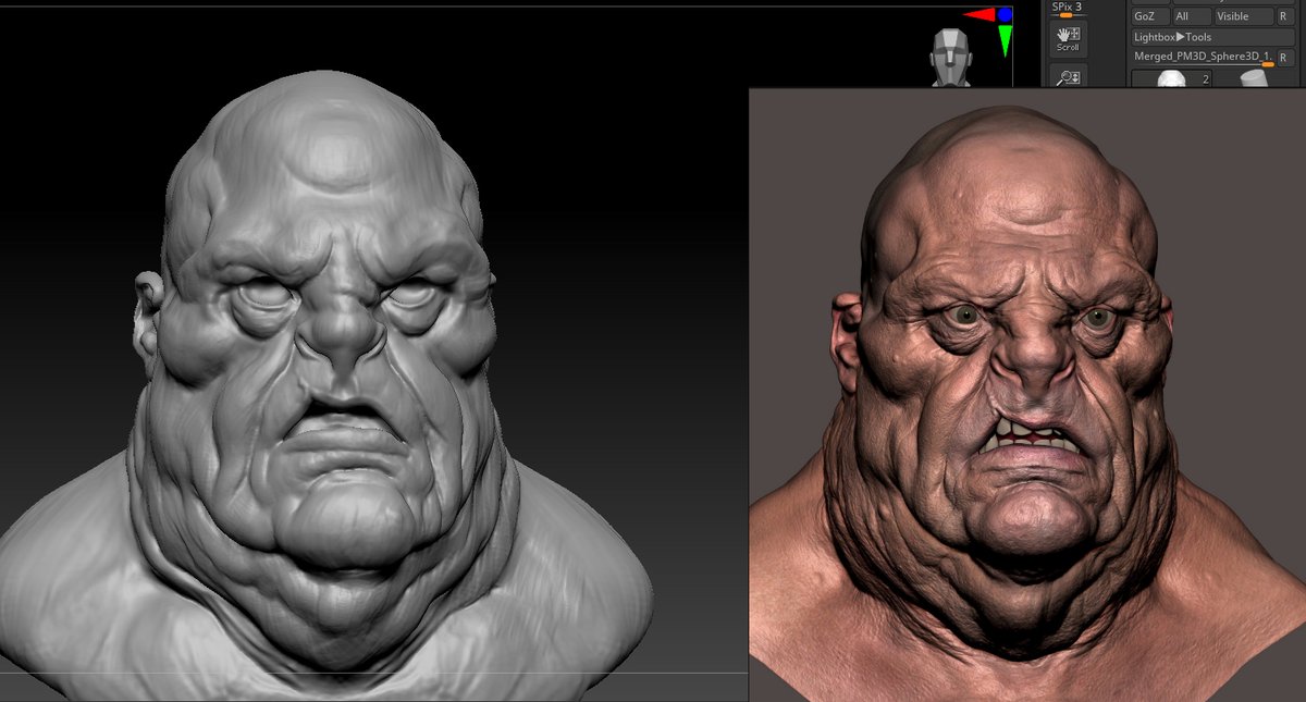 Old sculpt Oni head, first anatomy sculpt vs fixes, random old sketch vs reference 
#zbrush #characterart #anatomyart #3d