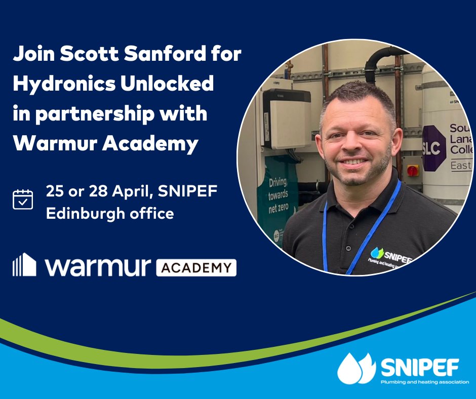 SNIPEF (@snipefnews) on Twitter photo Sign up for Hydronics Unlocked β
Join Scott Sanford, our Technical Services and Skills Manager, as he delivers the very first Hydronics Unlocked courses in Scotland.
The training programme comes as part of an exciting new partnership between SNIPEF and <a href="/WarmurAcademy/">WarmurAcademy</a> to Sign up for Hydronics Unlocked β
Join Scott Sanford, our Technical Services and Skills Manager, as he delivers the very first Hydronics Unlocked courses in Scotland.
The training programme comes as part of an exciting new partnership between SNIPEF and <a href="/WarmurAcademy/">WarmurAcademy</a> to