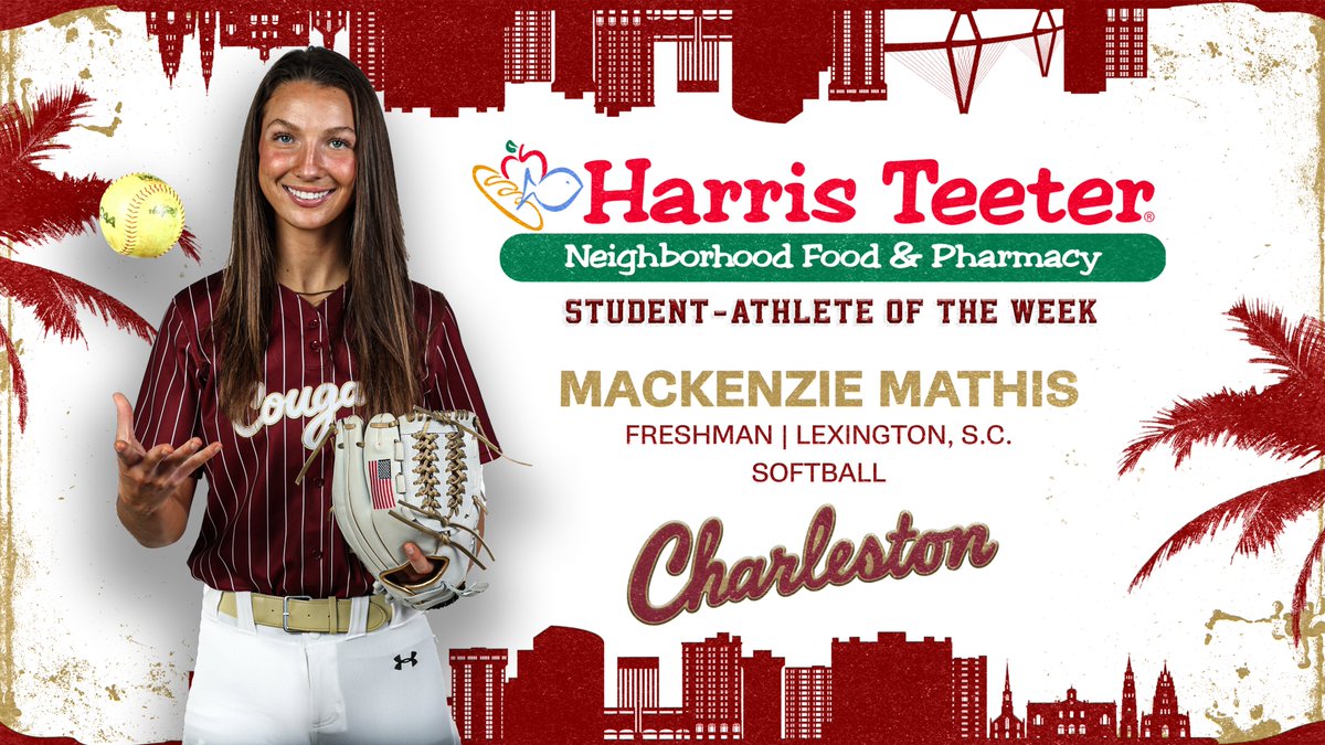 After tossing the second one-hitter since <a href="/CofCSoftball/">Charleston Softball</a> joined the CAA, Mackenzie Mathis is your Harris Teeter Student-Athlete of the Week!

#TheCollege 🌴