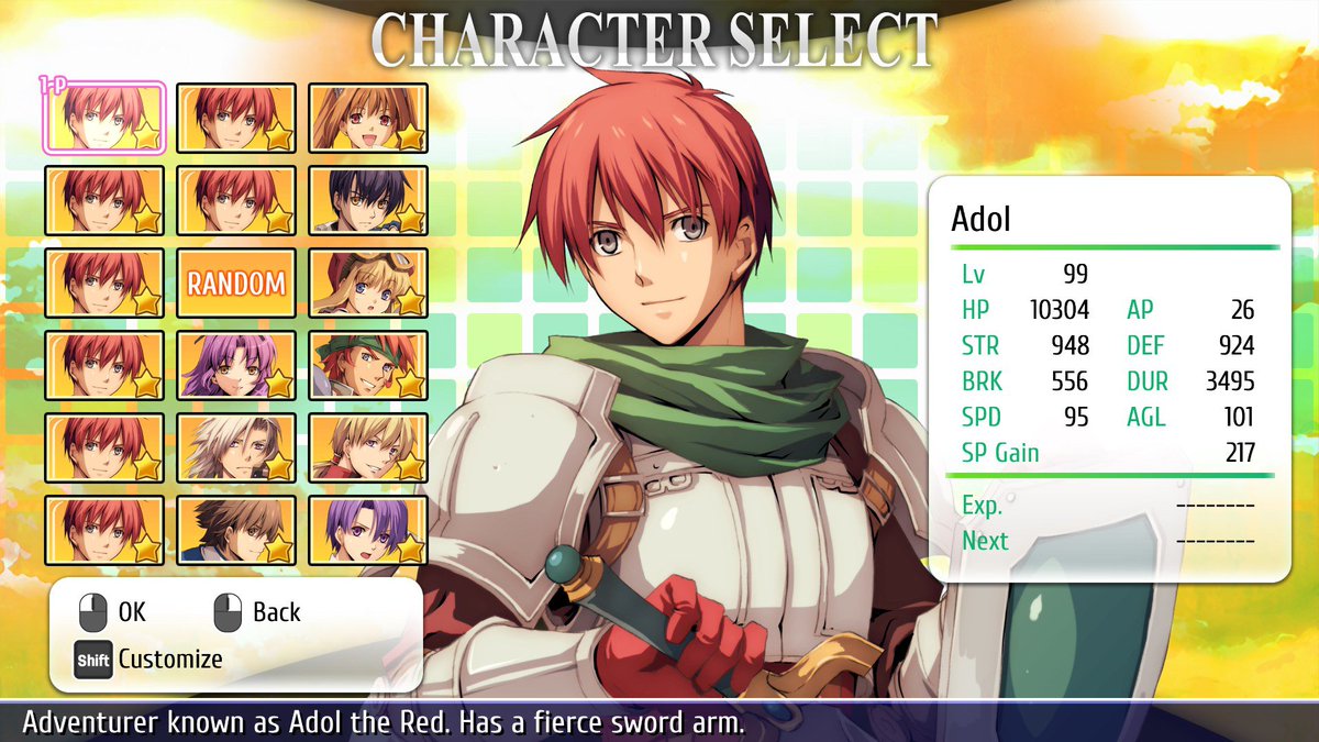 Update: Originally our game title was Ys vs Trails in the Sky: Alternative Saga, but realized you only ever picked Adol anyway. We have come to an agreement and decided to rename it Adol vs Trails in the Sky: Alternative Saga effective immediately.