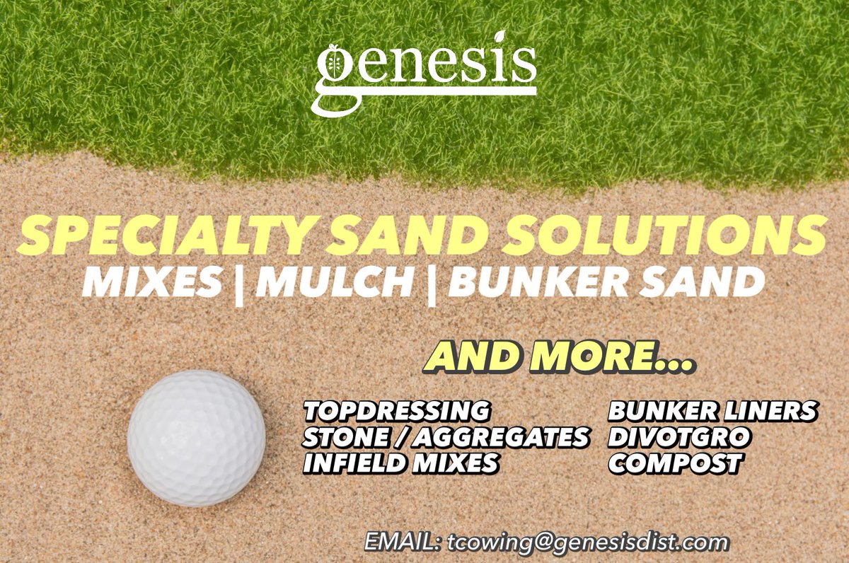 Our premium sand mixes, mulch, and bunker sand ensure optimal drainage, stunning visual appeal, and top performance. Transform your Golf Course or Landscape and achieve exceptional results this season! 

Contact your Genesis Rep or our resident “Sandman” Todd Cowing today!

Click