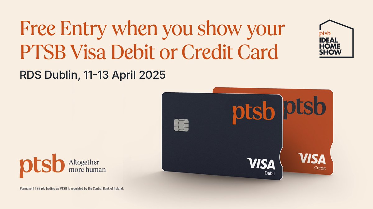 The countdown is on. Bring your PTSB Visa Debit or Credit Card to the PTSB Ideal Home Show next weekend for Fast Track entry for one person any day of your choice. #PTSBIdealHomes <a href="/PTSBIreland/">PTSB</a>