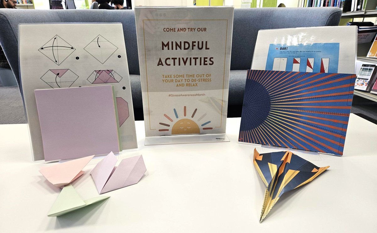 For #StressAwarenessMonth why not try a mindful activity in the library? This week we've got paper folding - if tulips and hearts aren't your thing we also have planes!