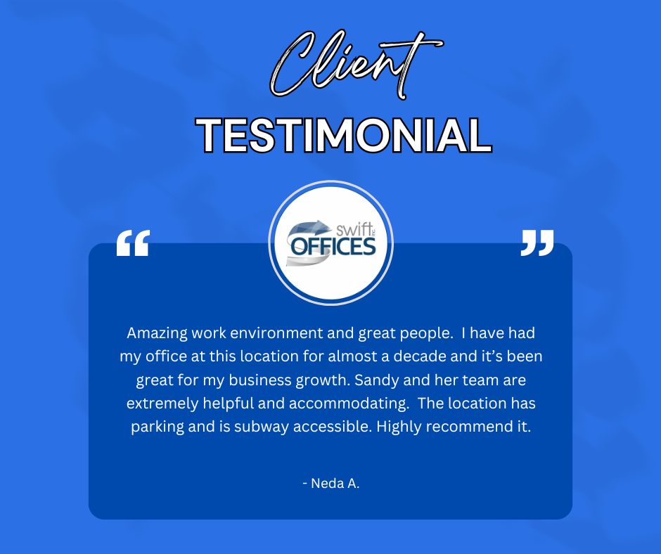 Swift Offices (@swiftoffices) on Twitter photo Check out what our client has to say about Swift Offices!
☏ (416)-777-9438
✉ sandy@swiftoffices.com
#SwiftOffices #ClientTestimonial #Testimonial #Review #CoworkingSpace #OfficeLeasing #OfficeSpace #SharedOffice #OfficeSpaceForRent #BusinessSpace #OfficeRental #Toronto Check out what our client has to say about Swift Offices!
☏ (416)-777-9438
✉ sandy@swiftoffices.com
#SwiftOffices #ClientTestimonial #Testimonial #Review #CoworkingSpace #OfficeLeasing #OfficeSpace #SharedOffice #OfficeSpaceForRent #BusinessSpace #OfficeRental #Toronto